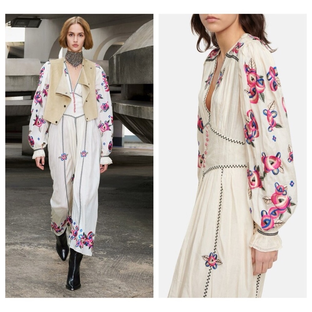 Isabel Marant Moyrae Embroidered Floral Silk Maxi Dress size 36 | US 4 Bohemian